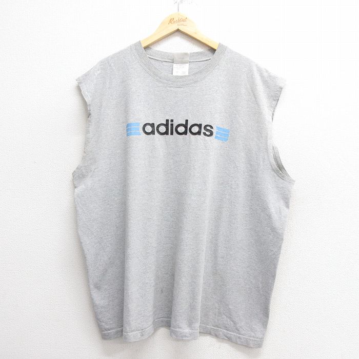 XL★古着 アディダス adidas ビンテージ ノースリーブ Tシャツ メンズ 00年代 00s ビッグロゴ 大きいサイズ クルーネック グレー 霜降り 25may28 中古