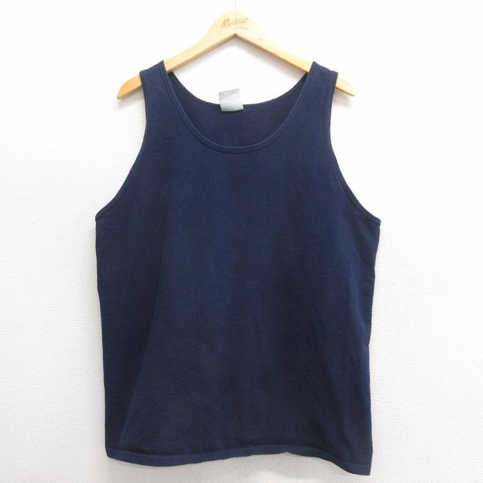 【50%OFF】XL★古着 ビンテージ タンクトップ メンズ 90年代 90s 無地 コットン USA製 紺 ネイビー 25may28 中古