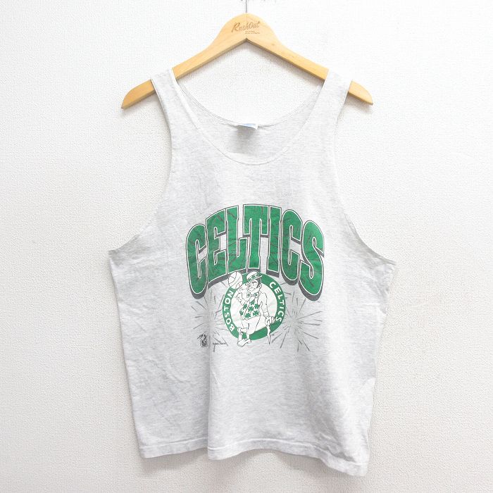 L★古着 ヘインズ Hanes ビンテージ タンクトップ メンズ 90年代 90s NBA ボストンセルティックス グレー 霜降り バスケットボール 25may28 中古