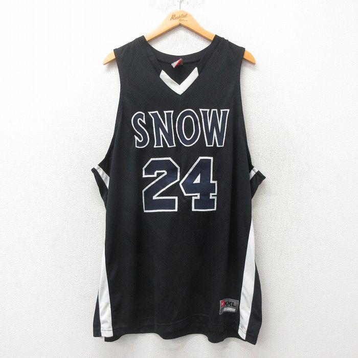 XL★古着 ナイキ NIKE ビンテージ タンクトップ メンズ 90年代 90s SNOW 大きいサイズ ロング丈 メッシュ地 Vネック 黒 ブラック ユニフォーム ゲームシャツ 25jun06 中古