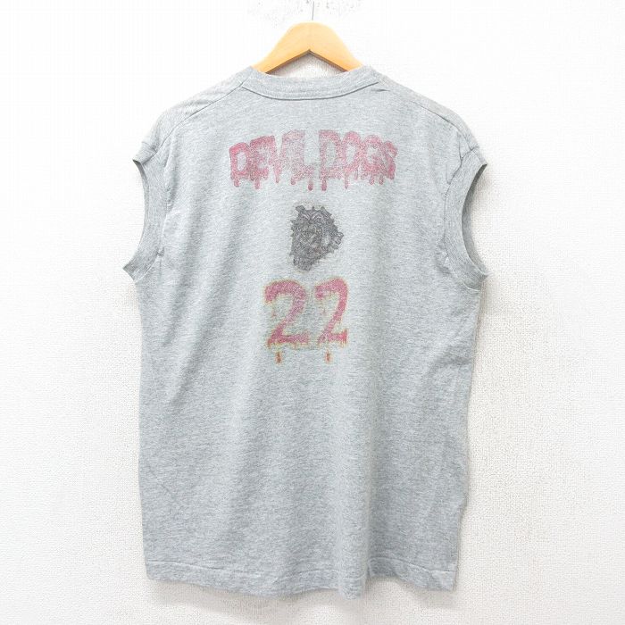 L★古着 フルーツオブザルーム ビンテージ ノースリーブ Tシャツ メンズ 90年代 90s デビルドッグス 胸ポケット付き クルーネック グレー 霜降り 25jun07 中古
