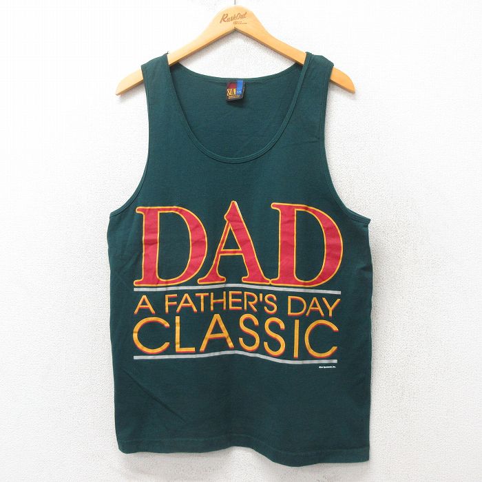 L★古着 ビンテージ タンクトップ メンズ 90年代 90s DAD コットン USA製 緑 グリーン 25jun07 中古