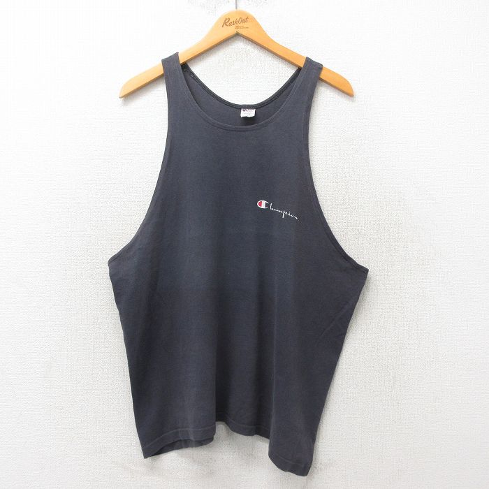 XL★古着 チャンピオン champion ビンテージ タンクトップ メンズ 80年代 80s ワンポイントロゴ コットン USA製 黒 ブラック 【spe】 25jun07 中古