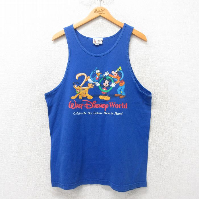 L★古着 ビンテージ タンクトップ メンズ 00年代 00s ディズニー DISNEY ミッキー MICKEY MOUSE グーフィー コットン USA製 青 ブルー 25jun07 中古