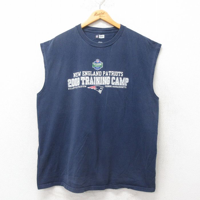 00s ノースリーブTシャツ NFL ニューイングランドペイトリオッツ ネイビー XL | 古着