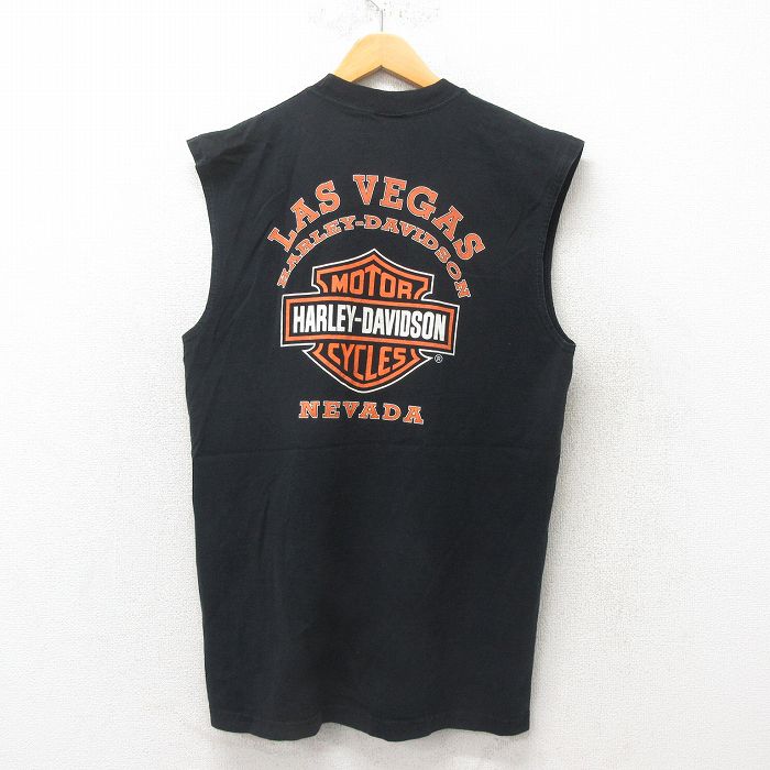XL★古着 ハーレーダビッドソン Harley Davidson ビンテージ ノースリーブ Tシャツ メンズ 00年代 00s ネバダ コットン クルーネック 黒 ブラック 25jun07 中古