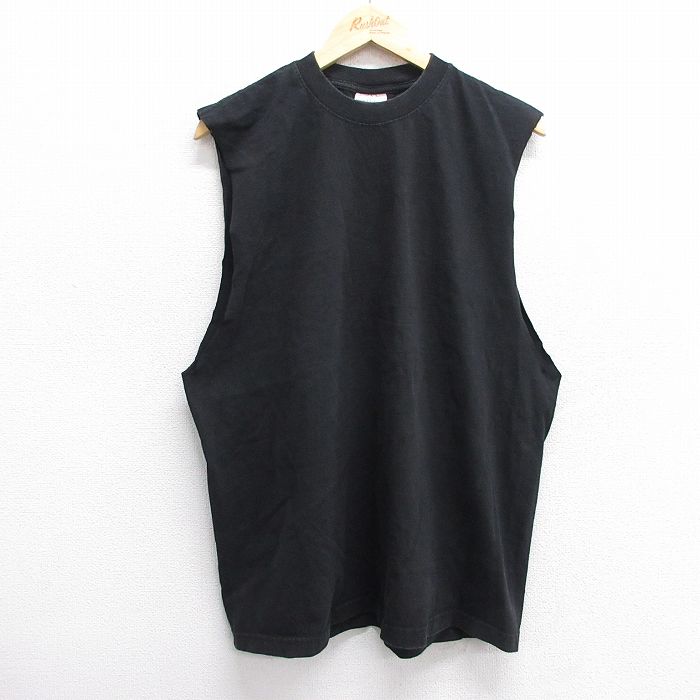 XL★古着 ビンテージ ノースリーブ Tシャツ メンズ 00年代 00s 無地 コットン クルーネック 黒 ブラック 25jun07 中古