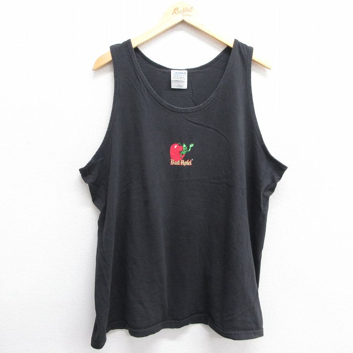XL★古着 ビンテージ タンクトップ メンズ 00年代 00s リンゴ BITE ME 大きいサイズ コットン クルーネック カナダ製 黒 ブラック 25jun07 中古