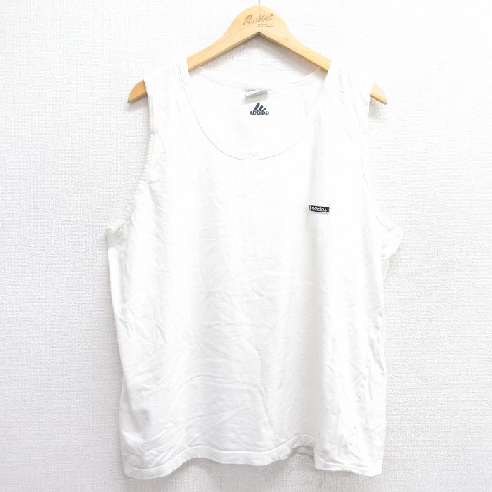 XL★古着 アディダス adidas ビンテージ タンクトップ メンズ 00年代 00s ワンポイントロゴ 大きいサイズ コットン クルーネック 白 ホワイト 25jun07 中古