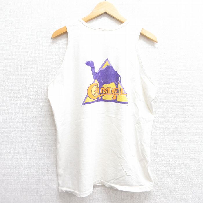 XL★古着 ビンテージ タンクトップ メンズ 90年代 90s キャメル ラクダ コットン クルーネック USA製 白 ホワイト 【spe】 25jun07 中古