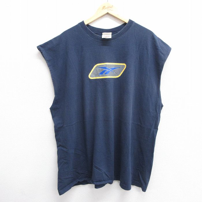 XL★古着 リーボック REEBOK ビンテージ ノースリーブ Tシャツ メンズ 00年代 00s ビッグロゴ 大きいサイズ コットン クルーネック 紺 ネイビー 25jun07 中古