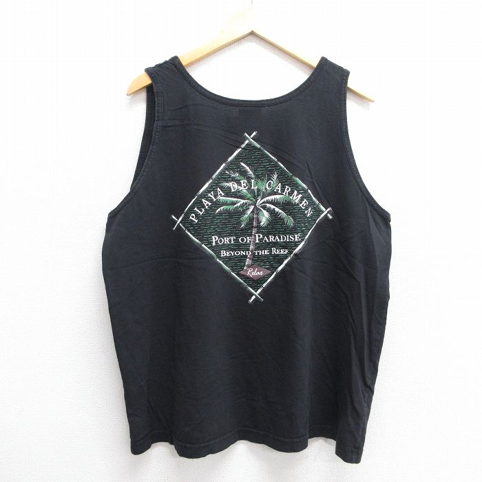 XL★古着 ビンテージ タンクトップ メンズ 00年代 00s ヤシの木 プラヤデルカルメン 大きいサイズ コットン クルーネック 黒 ブラック 25jun07 中古