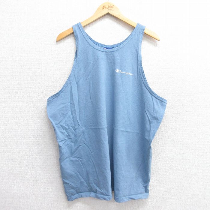XL★古着 チャンピオン champion ビンテージ タンクトップ メンズ 00年代 00s ワンポイントロゴ 大きいサイズ コットン クルーネック 薄紺 ネイビー 25jun07 中古