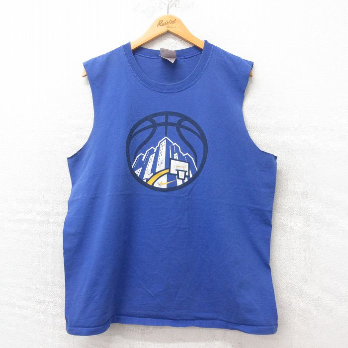 XL★古着 ナイキ NIKE ビンテージ タンクトップ メンズ 90年代 90s バスケットボール コットン クルーネック USA製 青 ブルー 25jun07 中古