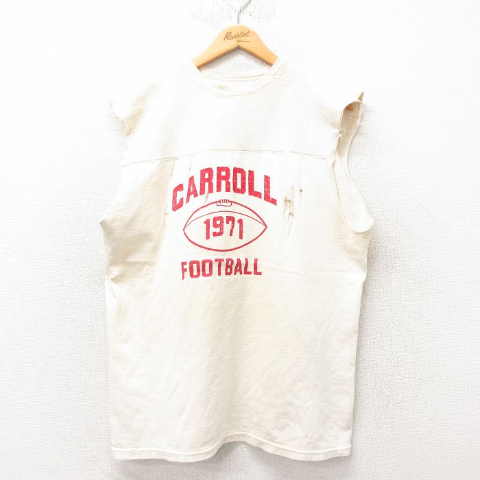 XL★古着 ビンテージ ノースリーブ フットボール Tシャツ メンズ 70年代 70s CARROLL クルーネック 白 ホワイト 【spe】 25jun07 中古