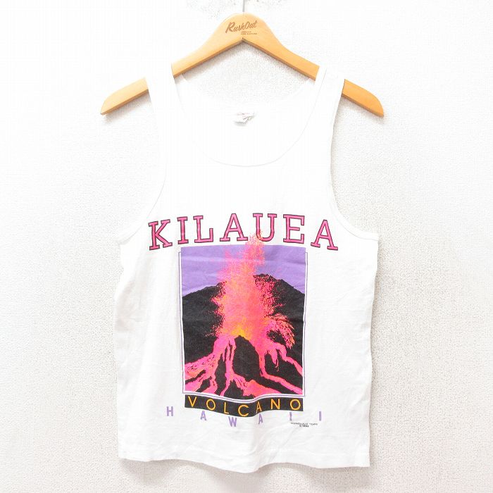 S★古着 ビンテージ タンクトップ メンズ 80年代 80s キラウエア火山 USA製 白 ホワイト 25jun07 中古