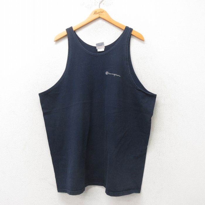 XL★古着 チャンピオン Champion ビンテージ タンクトップ メンズ 00年代 00s ワンポイントロゴ 大きいサイズ コットン 黒 ブラック 25jun07 中古