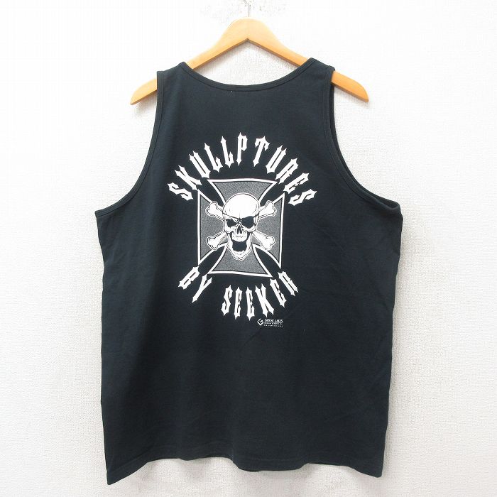 【50%OFF】XL★古着 タンクトップ メンズ 00年代 00s スカル 大きいサイズ コットン 黒 ブラック 25jun07 中古