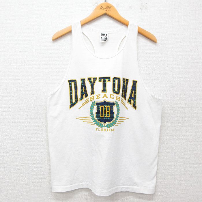 L★古着 ビンテージ タンクトップ メンズ 90年代 90s DAYTONA コットン クルーネック USA製 白 ホワイト 25jun07 中古