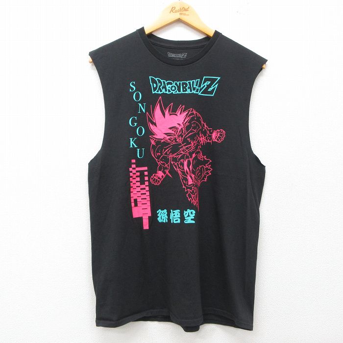 L★古着 ノースリーブ Tシャツ メンズ アニメ ドラゴンボール 孫悟空 コットン クルーネック 黒 ブラック 25jun07 中古