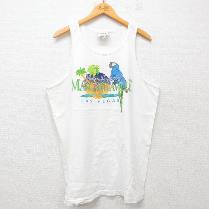 XL★古着 ビンテージ タンクトップ メンズ 00年代 00s ジミーバフェット ロング丈 コットン クルーネック 白 ホワイト 25jun07 中古