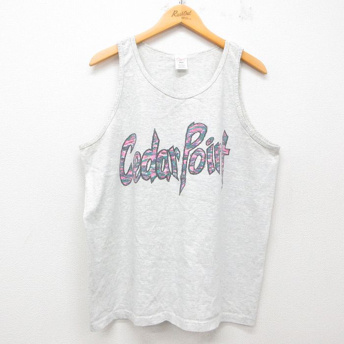 XL★古着 ビンテージ タンクトップ メンズ 90年代 90s Cedar Point コットン クルーネック USA製 薄グレー 霜降り 25jun07 中古