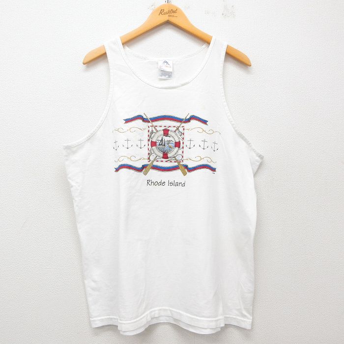 XL★古着 ビンテージ タンクトップ メンズ 00年代 00s イカリ 浮輪 コットン クルーネック 白 ホワイト 25jun07 中古