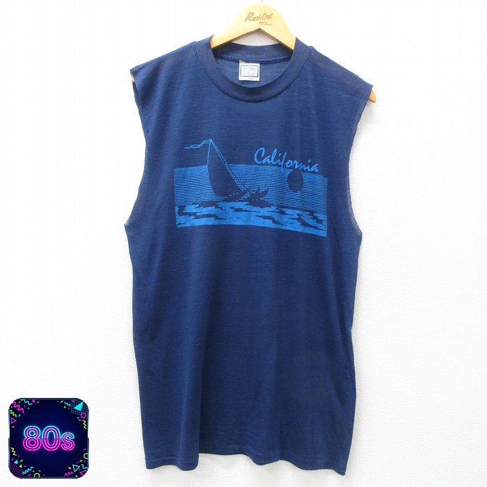 80s ノースリーブTシャツ カリフォルニア ネイビー L | 古着