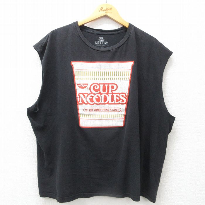 XL★古着 ノースリーブ Tシャツ メンズ カップヌードル 大きいサイズ コットン クルーネック 黒 ブラック 25jun09 中古