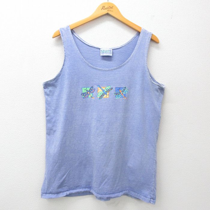 【50%OFF】L★古着 ビンテージ タンクトップ メンズ 90年代 90s 虫 コットン クルーネック USA製 紫 パープル 25jun09 中古