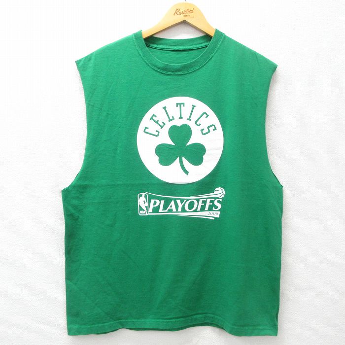 XL★古着 リーボック REEBOK ノースリーブ ビンテージ Tシャツ メンズ 00年代 00s NBA ボストンセルティックス クルーネック 緑 グリーン バスケットボール 25jun09 中古
