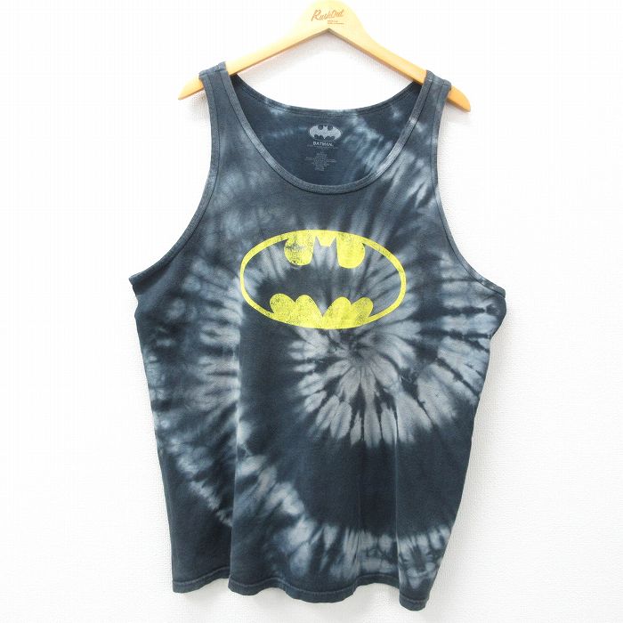 XL★古着 タンクトップ メンズ DCコミックス バットマン BATMAN 大きいサイズ ロング丈 コットン クルーネック 黒 ブラック タイダイ 25jun09 中古