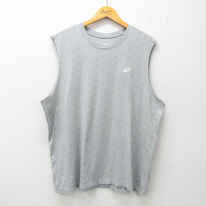 XL★古着 ナイキ NIKE ノースリーブ Tシャツ メンズ ワンポイントロゴ 総柄 コットン クルーネック グレー 25jun09 中古