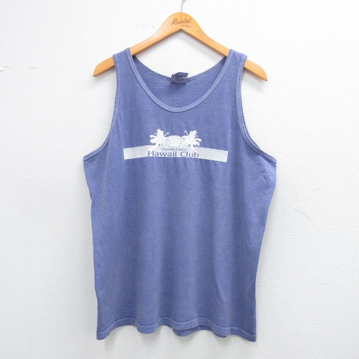XL★古着 ノースリーブ Tシャツ メンズ 90年代 90s ハワイ ヤシの木 コットン クルーネック USA製 紫系 パープル 25jun09 中古