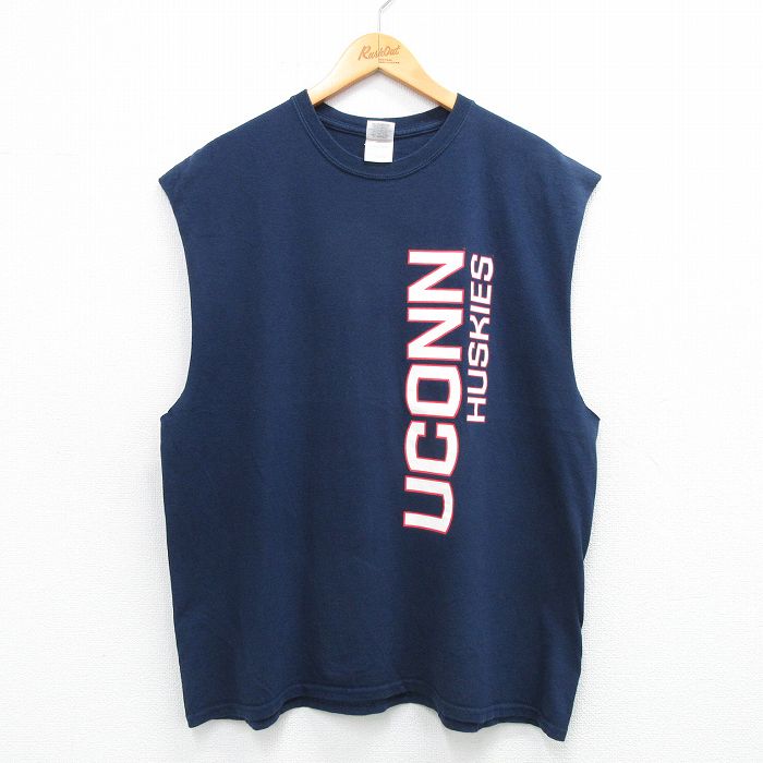 XL★古着 ノースリーブ ビンテージ Tシャツ メンズ 00年代 00s コネチカットハスキーズ コットン クルーネック 紺 ネイビー 25jun09 中古