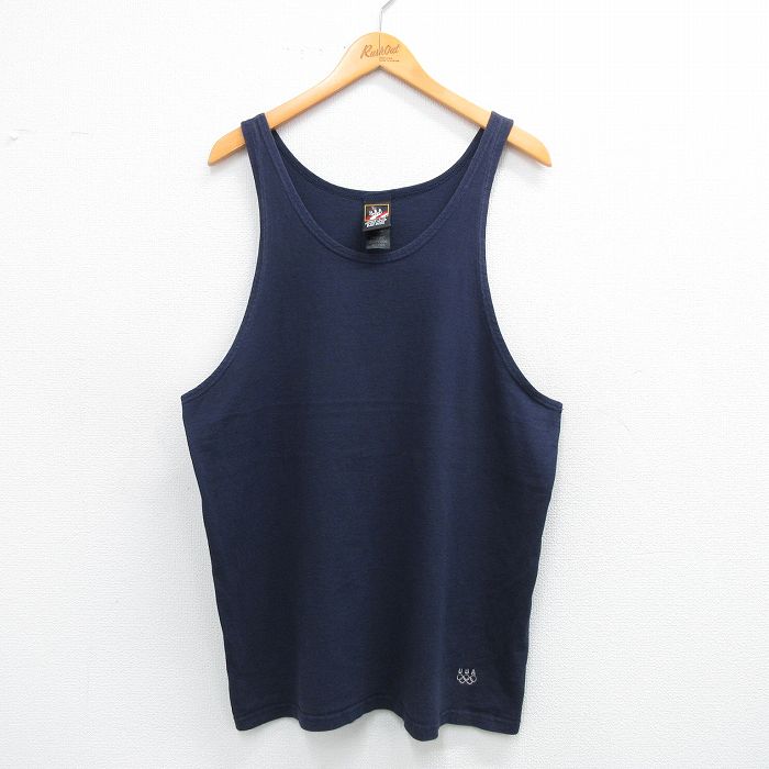 【50%OFF】XL★古着 ビンテージ タンクトップ メンズ 90年代 90s オリンピック ロング丈 コットン クルーネック USA製 紺 ネイビー 25jun09 中古