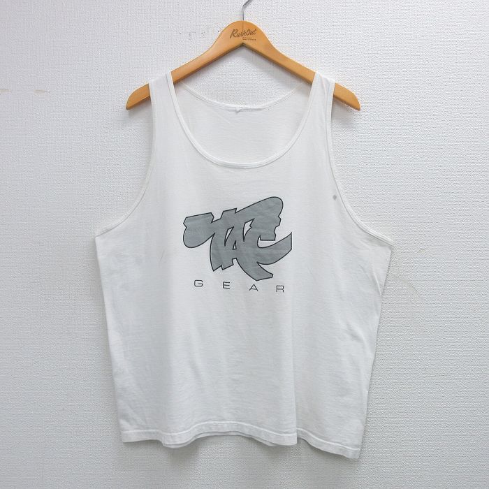 XL★古着 タンクトップ メンズ TAC GEAR クルーネック 白 ホワイト 25jun09 中古