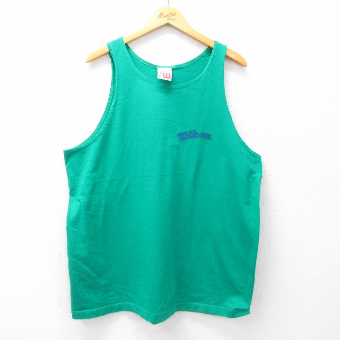 XL★古着 ウィルソン ビンテージ タンクトップ メンズ 90年代 90s ワンポイントロゴ 大きいサイズ コットン USA製 緑 グリーン 25jun21 中古