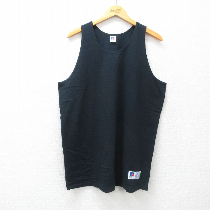 【50%OFF】XL★古着 ラッセル ビンテージ タンクトップ メンズ 00年代 00s 無地 コットン クルーネック 黒 ブラック 25jun21 中古