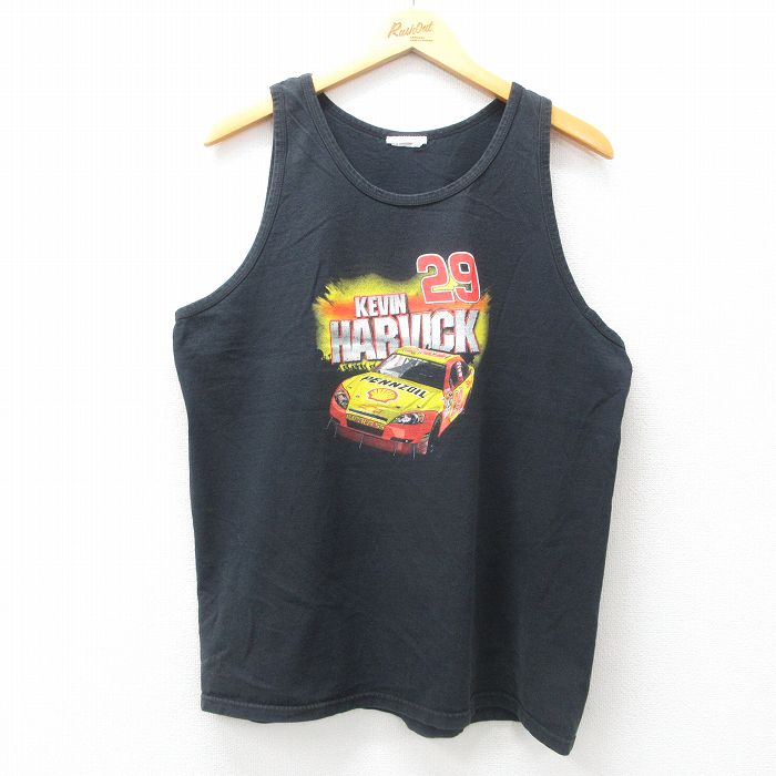 XL★古着 ビンテージ タンクトップ メンズ 00年代 00s レーシングカー ケヴィンハーヴィック シェル クルーネック 黒 ブラック 25jun21 中古