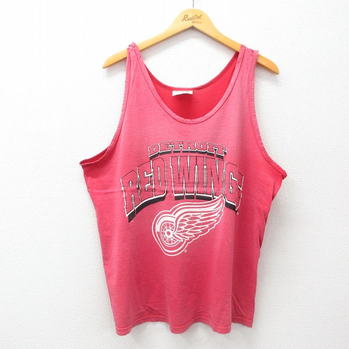 XL★古着 ビンテージ タンクトップ メンズ 90年代 90s NHL デトロイトレッドウィングス 大きいサイズ コットン クルーネック 赤 レッド アイスホッケー 25jun21 中古