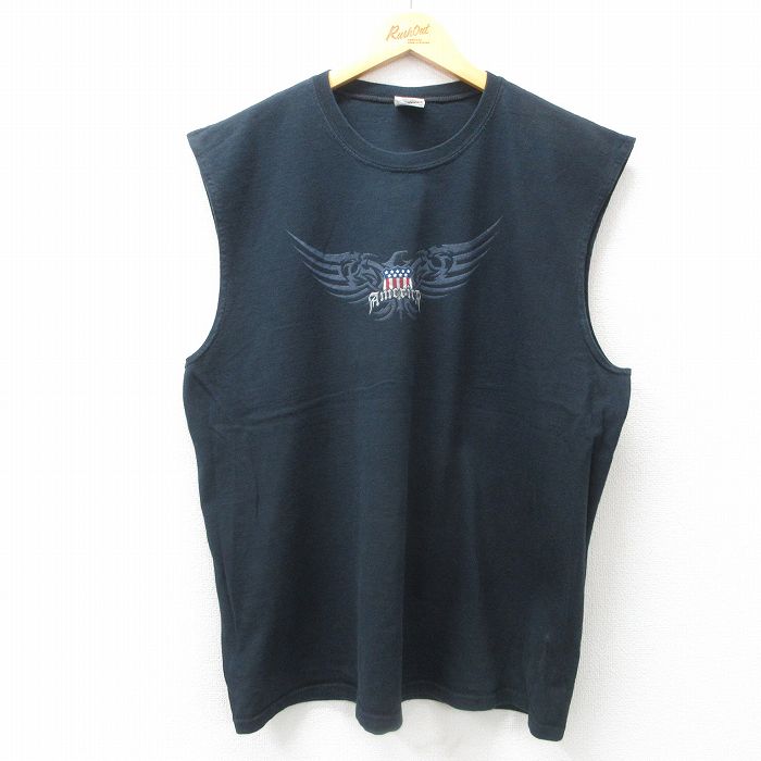 XL★古着 ノースリーブ ビンテージ Tシャツ メンズ 00年代 00s 鳥 アメリカ 大きいサイズ コットン クルーネック 黒 ブラック 25jun21 中古