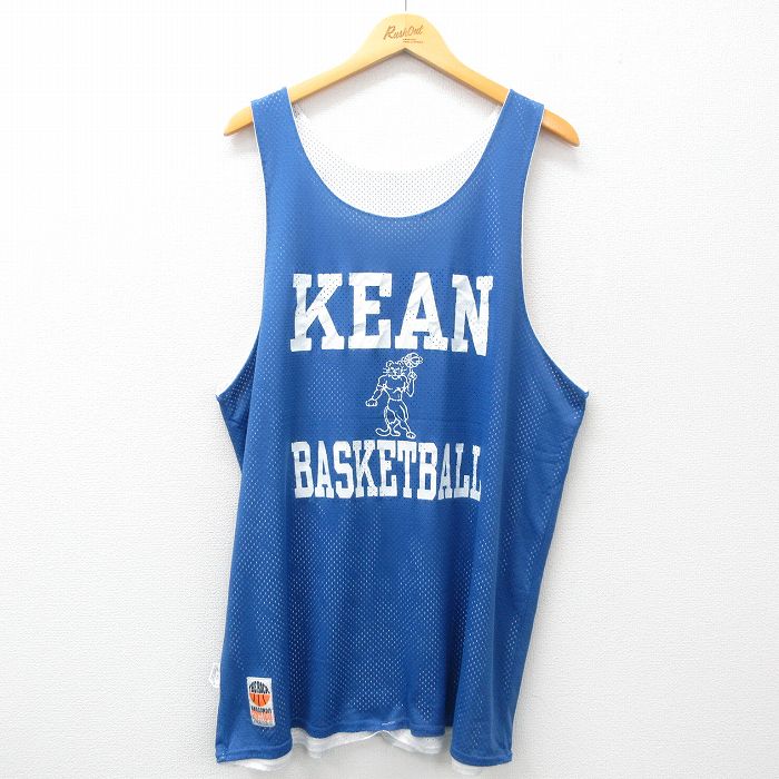 XL★古着 ビンテージ タンクトップ メンズ KEAN バスケットボール リバーシブル メッシュ地 大きいサイズ ロング丈 青他 ブルー 25jun21 中古