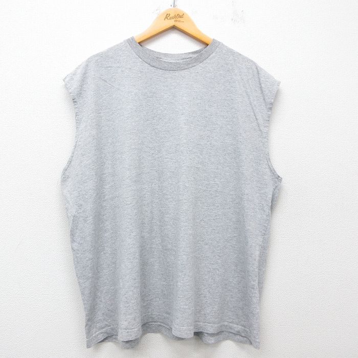 【20%OFF】XL★古着 ノースリーブ Tシャツ メンズ 無地 大きいサイズ クルーネック グレー 霜降り 25jun21 中古