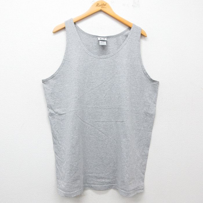 XL★古着 ビンテージ タンクトップ メンズ 90年代 90s 無地 大きいサイズ ロング丈 クルーネック USA製 グレー 霜降り 25jun21 中古
