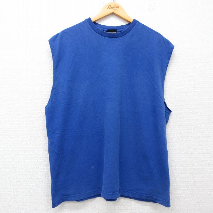 【20%OFF】XL★古着 ノースリーブ ビンテージ Tシャツ メンズ 00年代 00s 無地 大きいサイズ コットン クルーネック カナダ製 青 ブルー 25jun21 中古