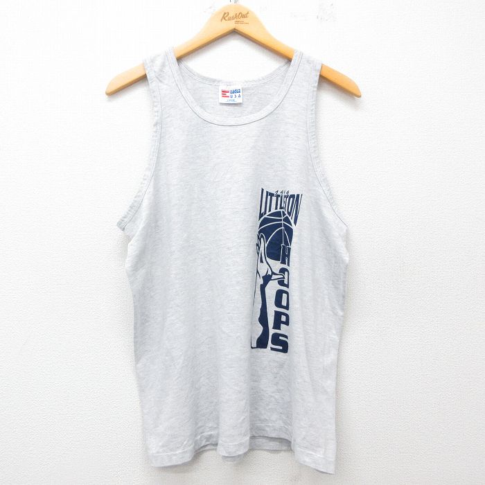 XL★古着 ビンテージ タンクトップ メンズ 90年代 90s バスケットボール HOOPS クルーネック USA製 薄グレー 霜降り 25jun21 中古