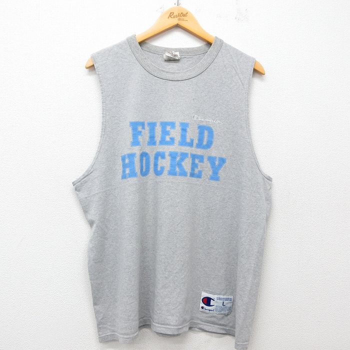 XL★古着 チャンピオン champion ノースリーブ Tシャツ メンズ 00年代 00s ワンポイントロゴ フィールドホッケー 大きいサイズ コットン クルーネック グレー 霜降り 25jun21 中古