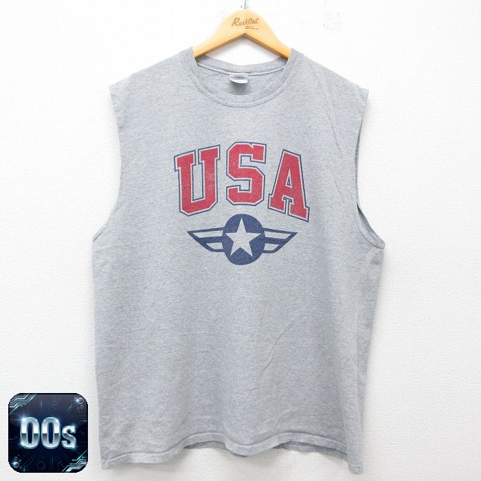 ノースリーブTシャツ USAロゴ グレー XL | 古着