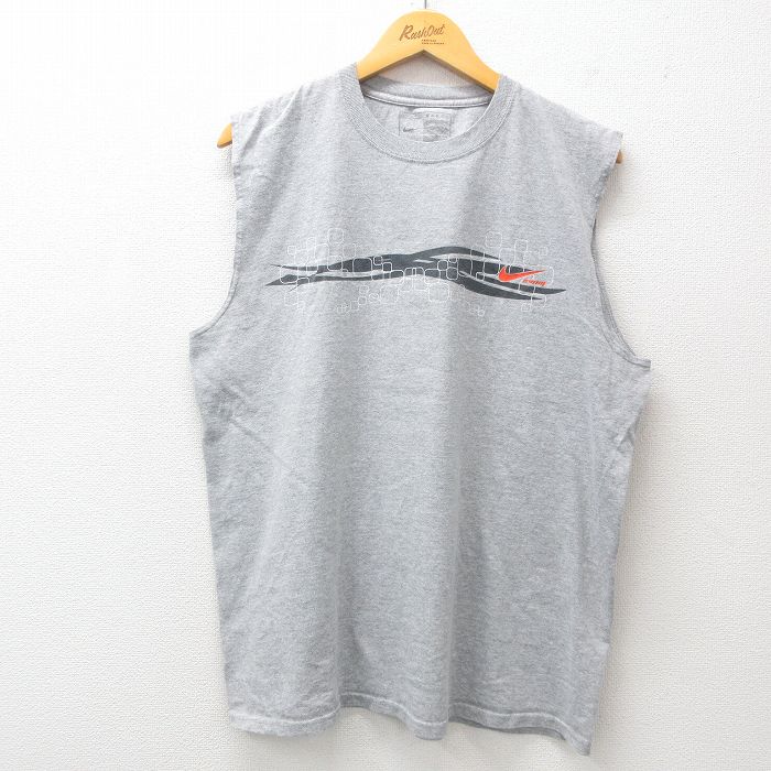 【20%OFF】XL★古着 ナイキ NIKE ノースリーブ Tシャツ メンズ ワンポイントロゴ グレー 霜降り 25jun26 中古